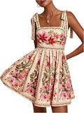 Women's Boho Dress Floral Tropical Vacation Dress Sleeveless Tie Shoulder Summer Flowy Mini Dress Sundress