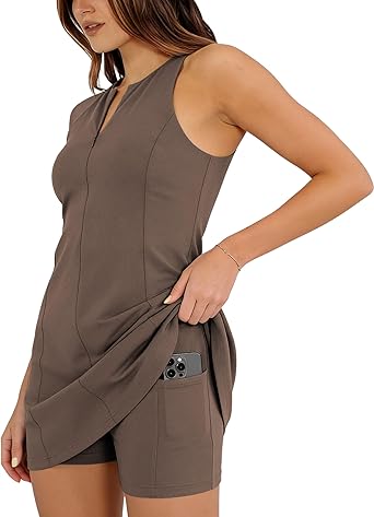 Women's Athletic Mini Dress Summer Tennis Workout Active Sports Romper 2 Piece Short Set