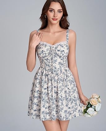Women Corset Graduation Mini Dress Cute Flowy A Line Lace Short Party Dresses Sweetheart Neckline Vacation Sundress