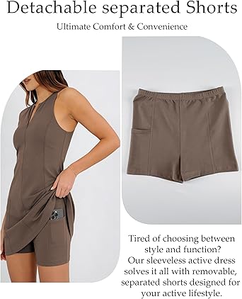 Women's Athletic Mini Dress Summer Tennis Workout Active Sports Romper 2 Piece Short Set